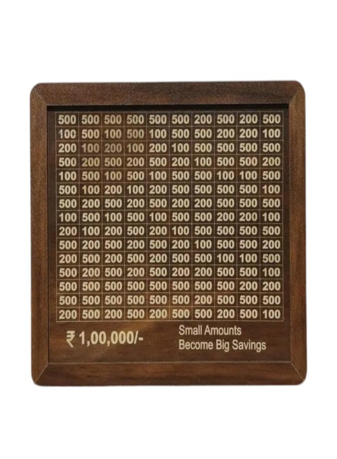 Craftland Wooden Piggy Bank for Kids & Adults, Wooden Coin Box, Smart Money Box, Money Saver, Savings Box, Mini Bank, Donation Box, Coin Box Carved Design, Gullak with Savings Chart Number (Brown) - Image 2